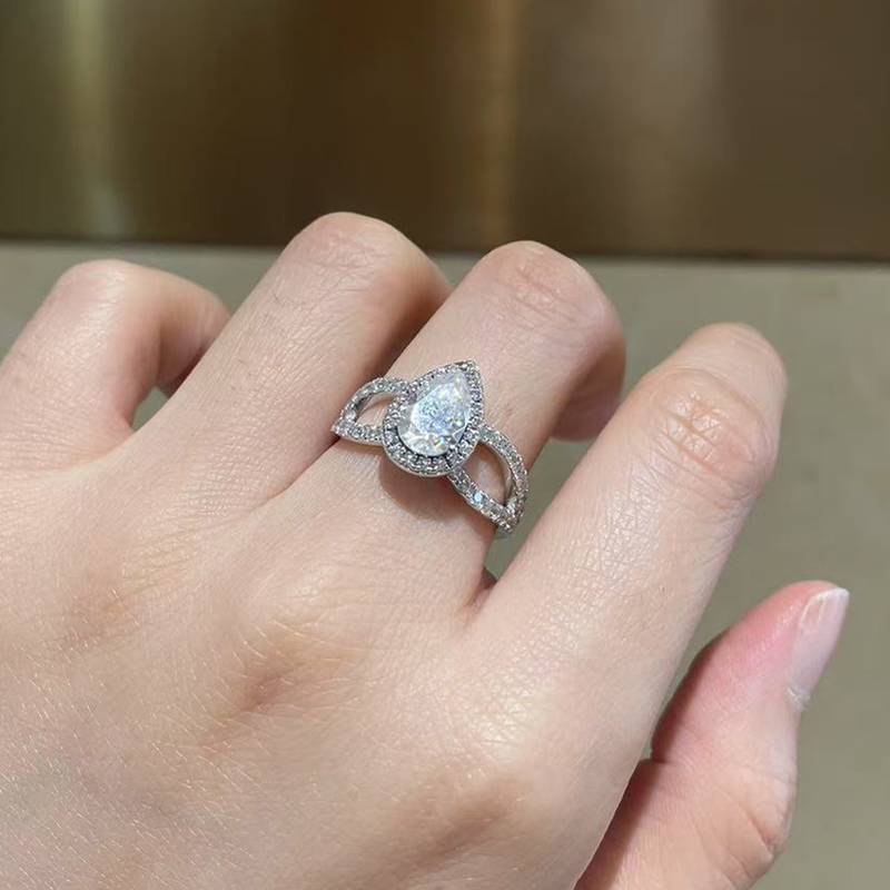 水滴Women's RingS925银镀白金定制选款主石Moissanite1.5ct/副石高碳钻